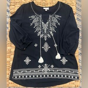 Black Tunic with Intricate White Embroidery